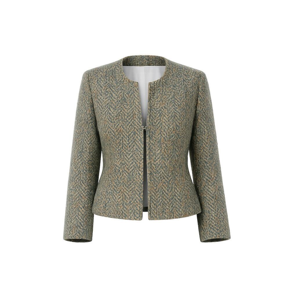 Womens Tweed Blazer Jacket Koret Green Blue Fringe Trim Preppy